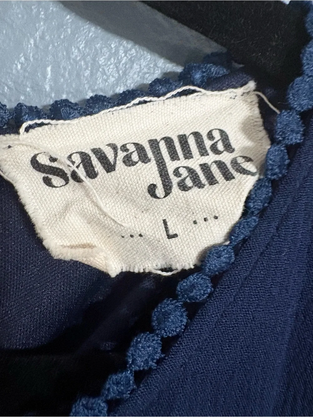 Savanna Jane Embroidered Boho Navy Babydoll Dress Large - Picture 2 of 6